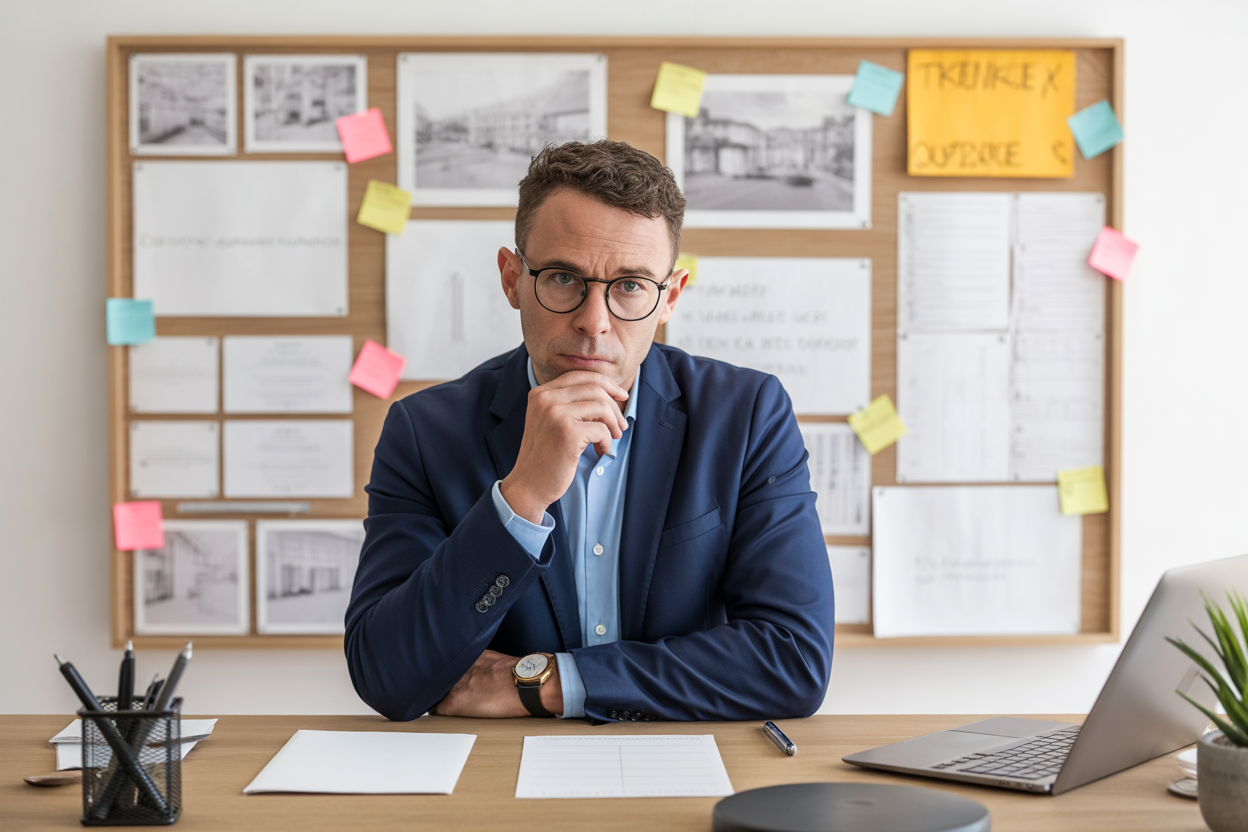 Agent immobilier définissant ses objectifs de carrière sur un tableau