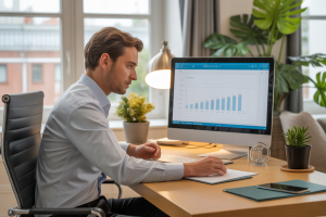 Agent immobilier analysant ses performances et son chiffre d’affaires