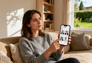 Personne consultant des avis Google pour choisir un agent immobilier