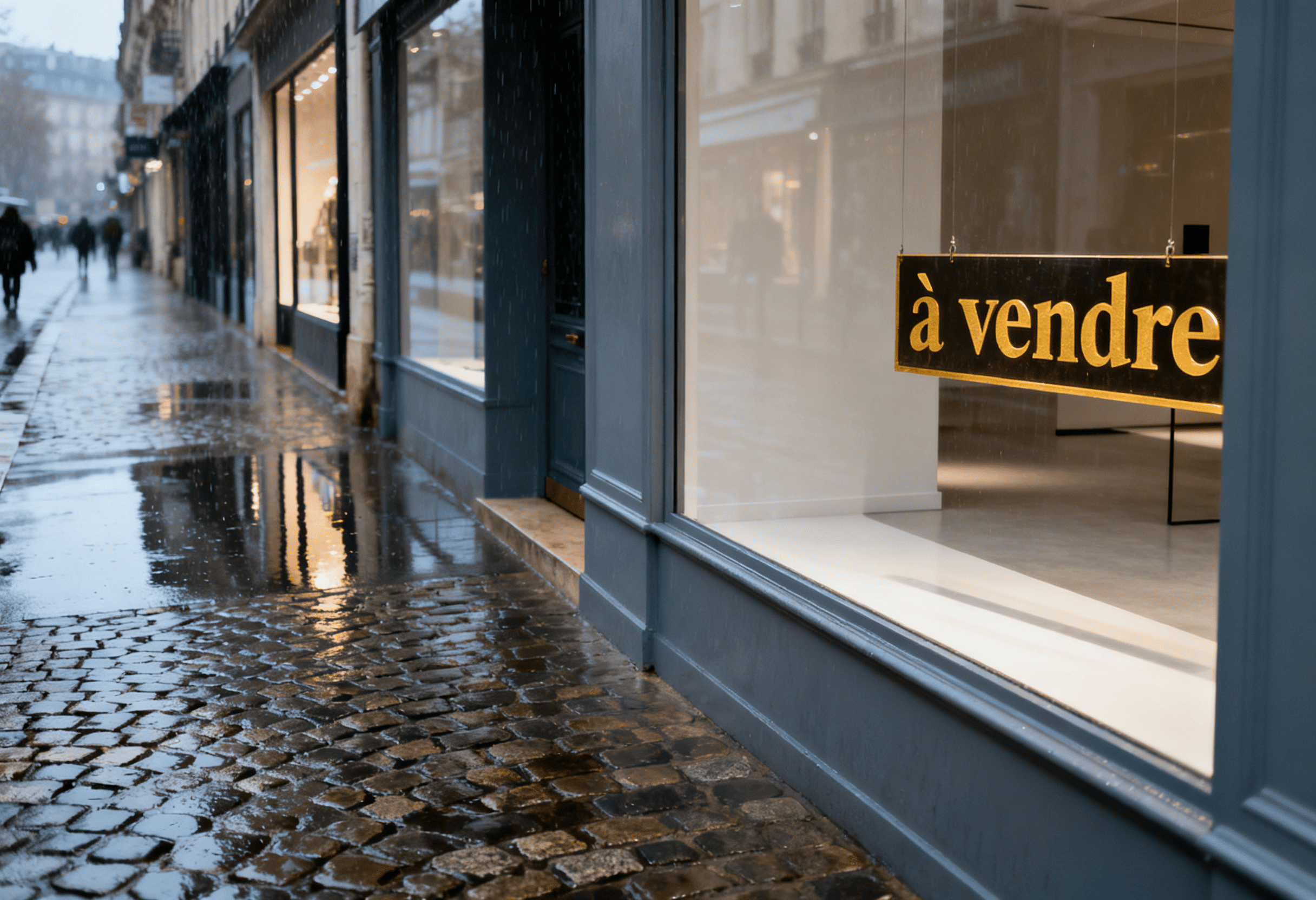 Local commercial avec panneau à vendre en centre-ville