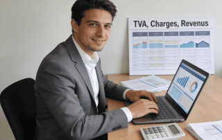 Conseiller immobilier calculant la TVA et ses charges professionnelles