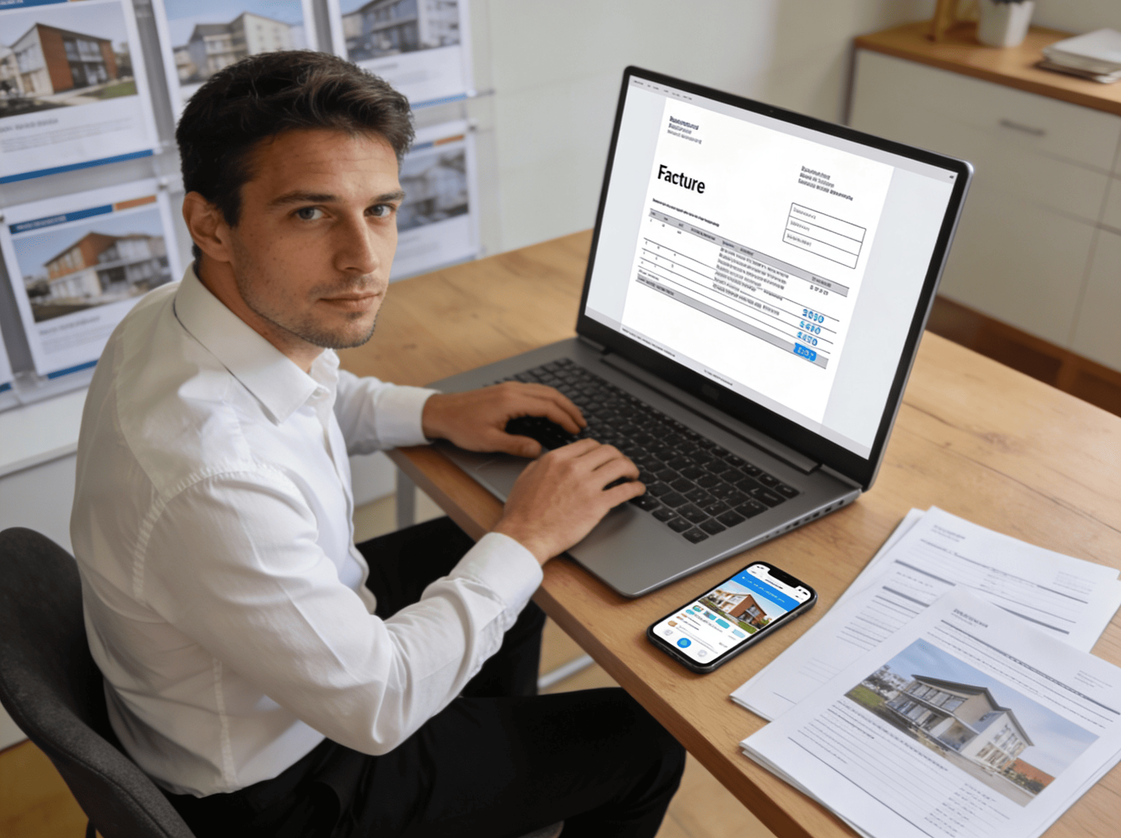 Conseiller immobilier utilisant une plateforme de facturation électronique en 2026